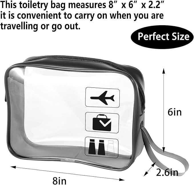 TSA Approved Toiletry Bag 3Pcs - 3 Pack Clear Travel Bags for Toiletries, Carry on Airport Airline Compliant Bag,Black
