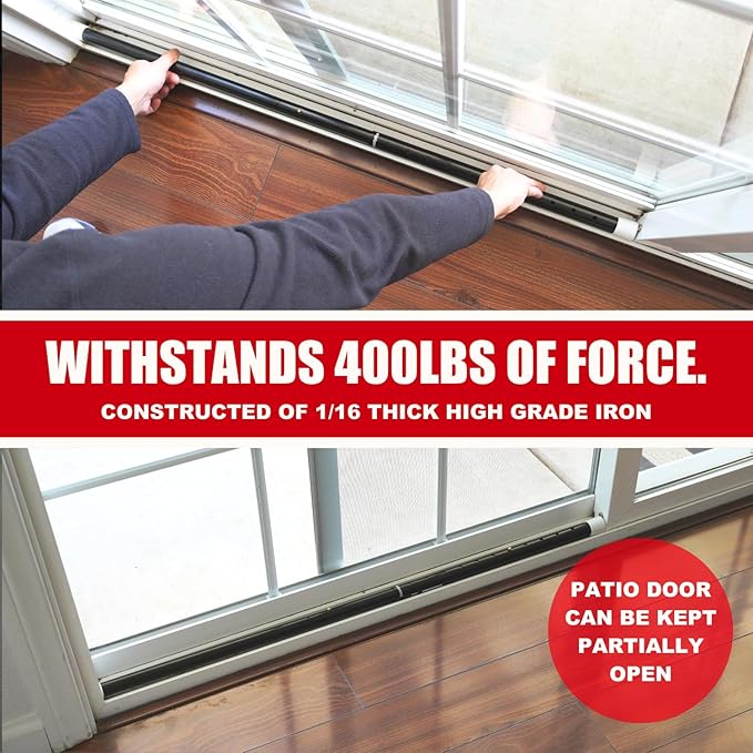 SECURITYMAN 3-in-1 Door Security Bar, Security Door Stoppers & Door Barricade – Heavy Duty Adjustable Iron Security Lock Bar for Home Defense, Apartment & Travel Safety (2 Pack - Black)