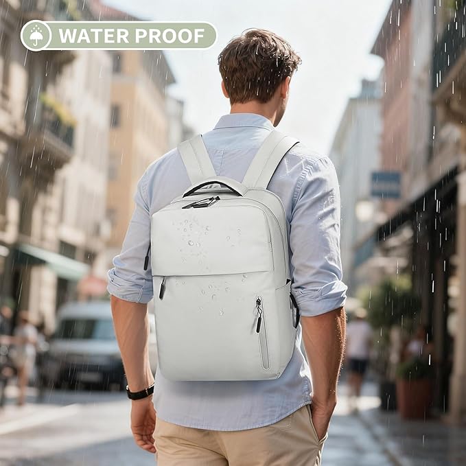 Lightweight Commute Backpack for Men & Women, Water-Resistant Travel Daypack with 15.6-Inch Laptop Compartment & Anti-Theft Pockets, Cloud Gray