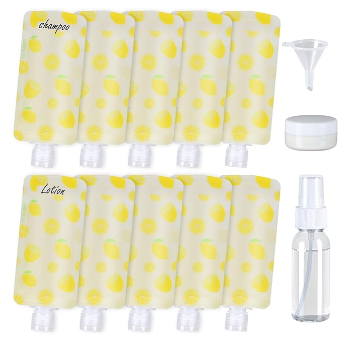PACKISM 13 Pack Travel Pouches for Toiletries, 3 oz TSA Approved Liquid Containers, Leak Proof Squeeze Bags for Cruise & Camping, Space Saving Refillable Carriers, Brilliant Yellow Lemon