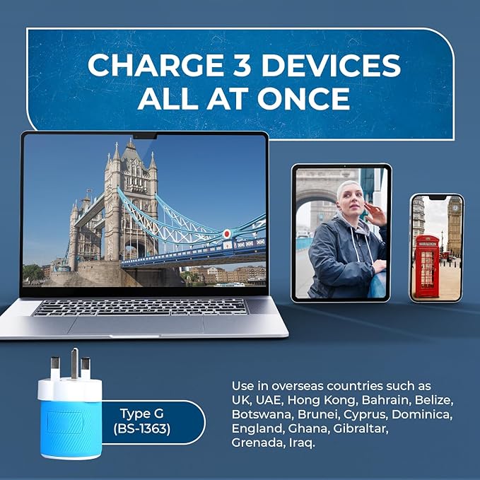 OREI UK, Ireland, Dubai Travel Plug Adapter with Dual USB - USA Input - Type G - (U2U-7), Will Work with Cell Phones, Camera, Laptop, Tablets, iPad, iPhone and More