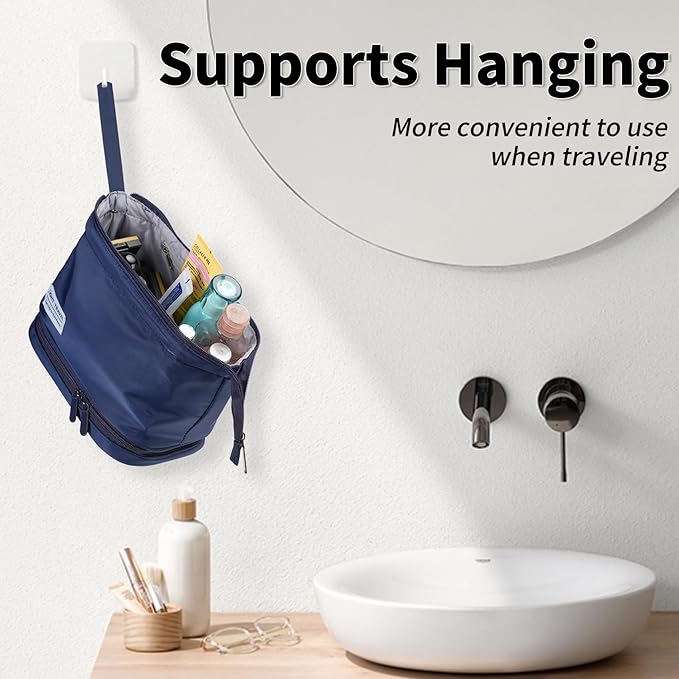 Hanging Travel Toiletry Bag for Women, Makeup Bag, Compact, sturdy, Lightweight, Waterproof, Simple and Practical, Functions As Both Cosmetic Organizer And Toiletry Bag (Woman, Navy Blue)