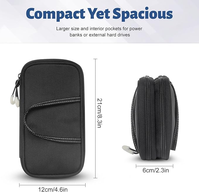 Electronic Organizer, Travel Cable Organizer Case - Compact 8-Pocket Pouch for Chargers, Cords & Tech Accessories (8.2x5.9x2 Inch)