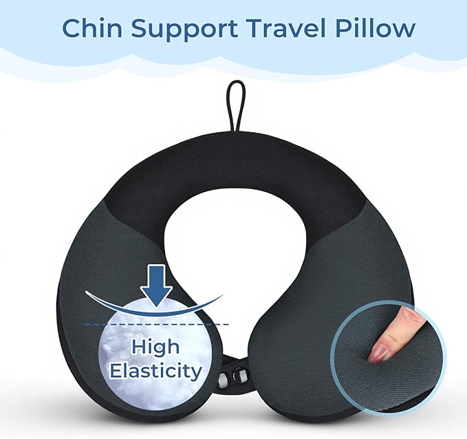 COOLBEBE Kids Travel Neck Pillow for Airplane & Car, Soft Breathable Fabric, Ergonomic Side Support for 3-12 Year Olds, Adjustable Snap Button, Travel Essential for Boys & Girls, Black & Grey