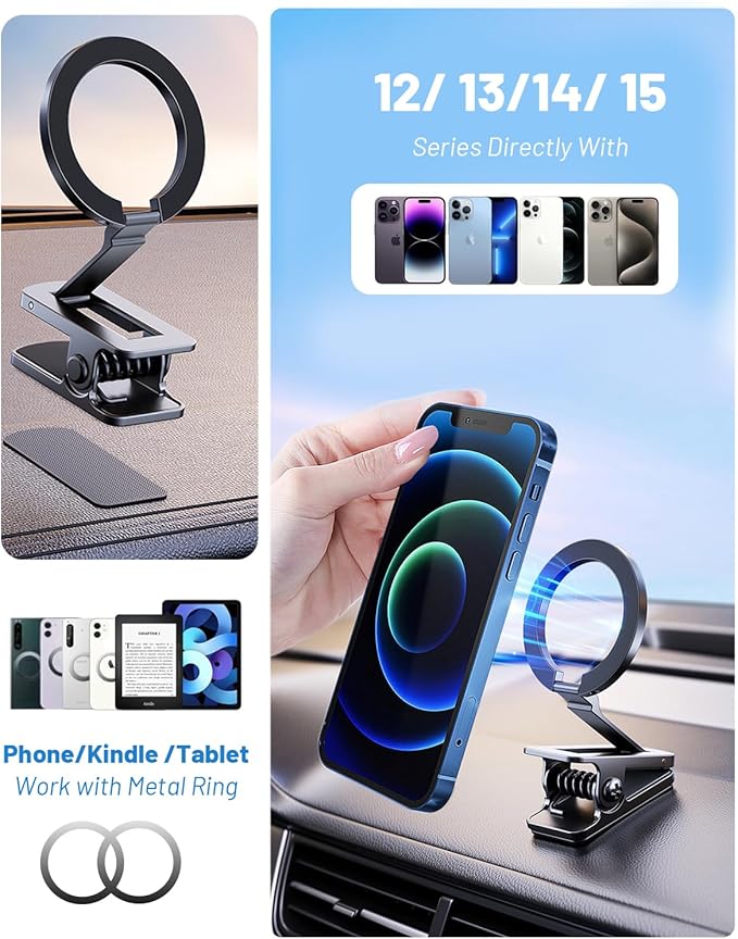 JINSERTA Clip-on Airplane Phone Holder Mount, Handsfree Magnetic Phone Stand,Travel Must Haves Phone Stand for Desk,Travel Essentials for iPhone 15 14 13 12 Pro Max