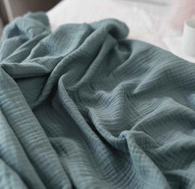KyraHome 100% Cotton Throw Blankets for Couch, 60"x80" Plant-Dyed Breathable Lightweight Gauze Soft Muslin Throw Blankets for Adults, All Season (Slate Blue)