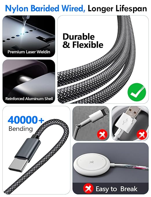 Travel Essentials for Apple Watch Charger,iPhone Charger,3 in 2 Type C/L/Magnetic Fast Charging Cable,Multi Charging Cable Portable Designed for iWatch Series,iPhone 17-11,Galaxy S26-S21,Car-6FT