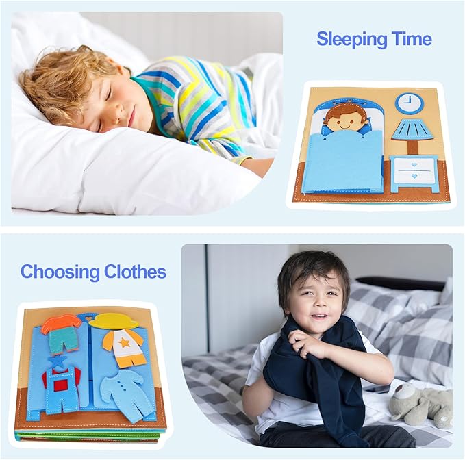BizyKoady Montessori Felt Busy Book Toddlers Quiet Book Pretend Play Early Learning Educational Travel Toys for Kids Age 2 3 4 5 6 Travel EssentialsLearning Activitie Boys