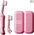 Minibox Folding Travel Toothbrush with Dual-Length Bristles & Case, Compact Mini Design for Business Trips, Camping, and Outdoor Activities, 1 Pack with 1 Extra Replaceable Brush Heads, Pink