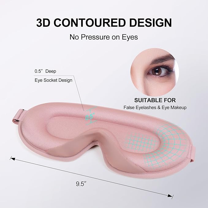 Eye Mask for Sleeping, 3D Contoured Cup Sleep Mask for Men Women, Soft Breathable Blackout Blindfold, Travel Eye Cover, Night Sleeping Mask with Adjustable Buckle for Side Sleeper (Pink Gold, 1 Pack)