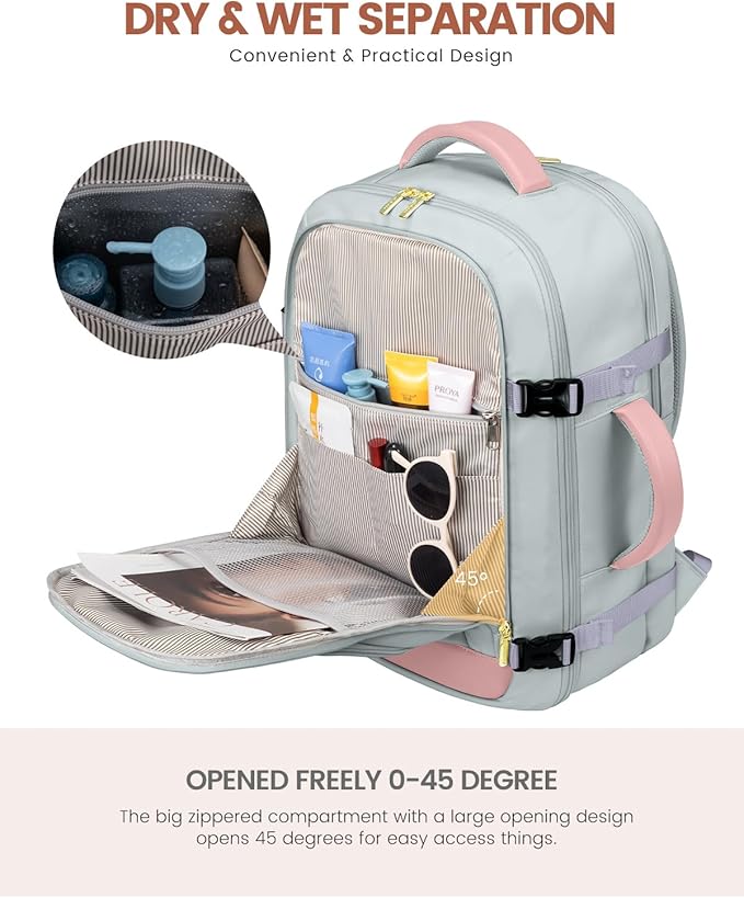 LOVEVOOK 40L Travel Backpack for Women Flight Approved, Carry on Backpack for Airplanes, TSA Personal Item Travel Bag, Waterproof 17 Inch Laptop Backpack, Business Weekender Overnight Daypack, 3Pcs