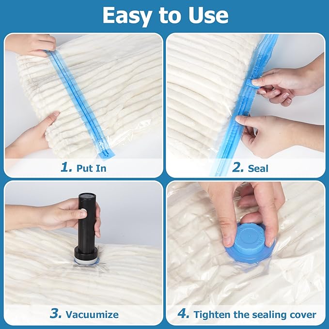 Vacuum Seal Bags for Clothing Travel with Rechargeable Air Pump, 12 Pack of 4 Carry-on Size Space Saver Vacuum Storage Bags, Compression Packing Bags for Luggage Suitcase for Closet Organization