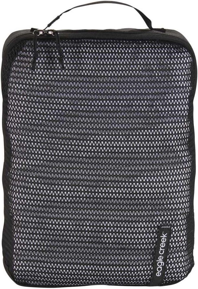 Eagle Creek Pack-It Reveal Medium Packing Cubes for Travel - Durable, Water-Resistant Fabric with Angled Zipper Design and Full Front-Panel Mesh Window, Black