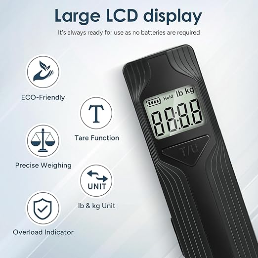 travel inspira Luggage Scale Battery-Free, Travel Essentials, Portable Handheld Digital Suitcase Weight Scale for for Travel Accessories, 110lbs/50kg (Black)