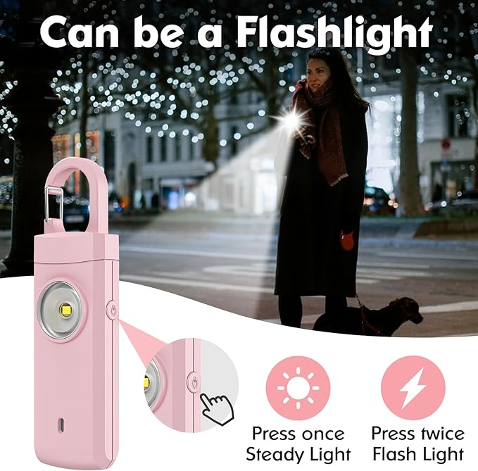 Rechargeable Personal Alarms for Women - Birthday Valentine's Day Gifts for Women, Stocking Stuffers for Teen Girl, Daughter, Safety Keychain Flashlight, Siren Alarm, Travel College Essentials (Pink)
