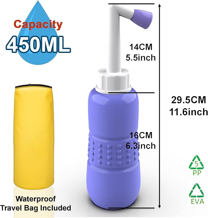 2 PCS Portable Bidet for Toilet, 450ml 15oz Handheld Travel Bidet, High Pressure Leakproof Personal Hygiene Bottle, Postpartum Perineal Cleaner for Women, Outdoor, Camping, Travel, Driver, Home Use