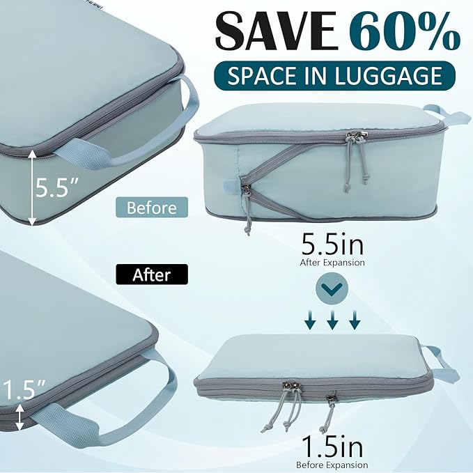 Compression Packing Cubes for Travel Accessories, 2 Set Compression Bags Travel Cubes for Packing Suitcase Luggage Organizer Bags Set, Blue