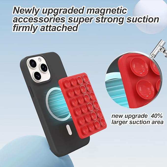 Magnetic Suction Phone Mount for MagSafe Case,Silicone Sticky Phone Grip Holder for iPhone,Removable Hands-Free Selfie/Video for TikTok & Instagram Influencer/Creator (Red)