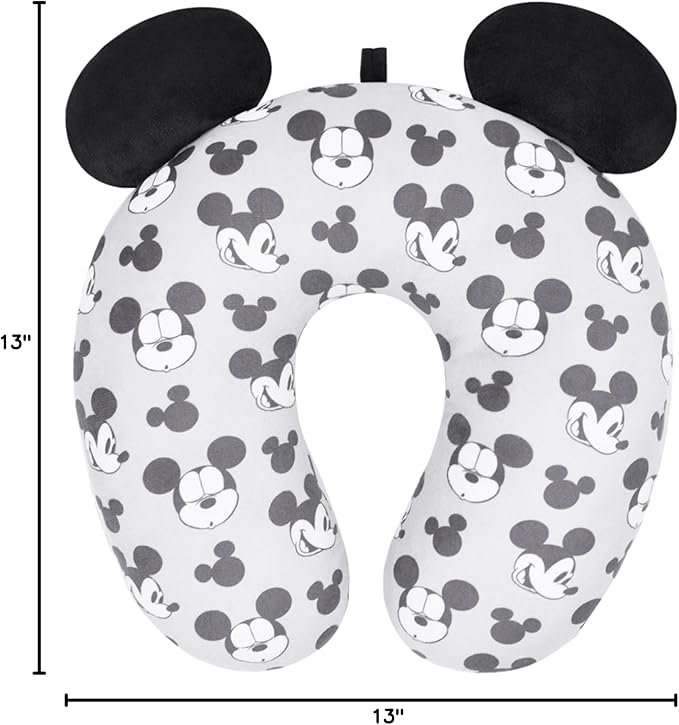 FUL Disney Mickey Mouse Travel Neck Pillow for Airplane, Car and Office Comfortable and Breathable, Grey