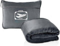FlyHugz Grey Travel Blanket & Pillow Set (59.1"x47.2") with Carry Case, Luggage Sleeve & Clip – Portable, Lightweight, Breathable & Washable – Perfect for Plane, Car, Camping & Travel