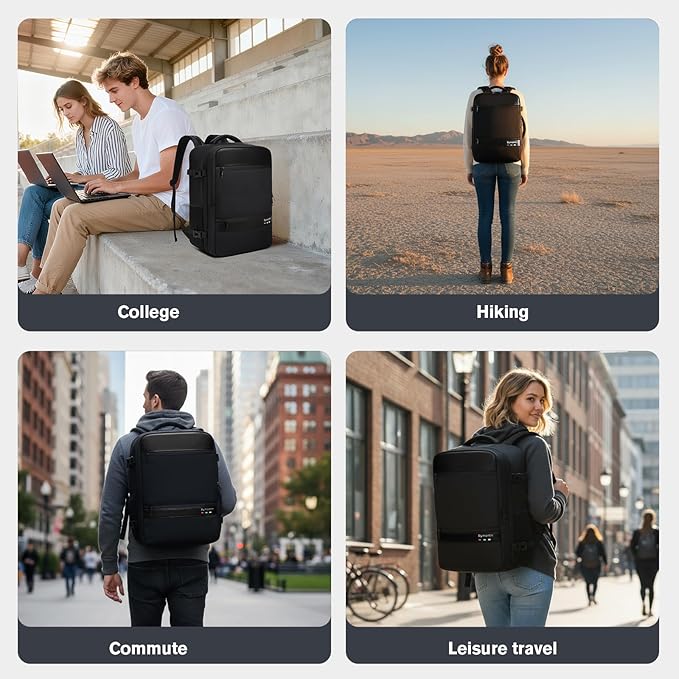 Smart Suitcase-style Laptop Backpack, 25L / 35L Practical Travel Bag for Work, Leisure & Flight, Luggage-Style Commuter Pack (All-Black, 25L)