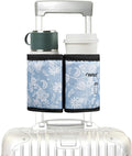 riemot Luggage Travel Cup Holder Free Hand Drink Carrier - Hold Two Coffee Mugs - Fits Roll on Suitcase Handles - Gifts for Flight Attendants Travelers Accessories Blue Floral