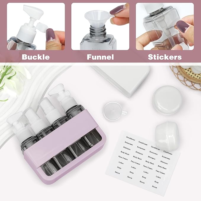 TSA Approved Travel Bottles - Leak Proof BPA-Free Plastic Toiletries Bottles for Shampoo, Lotion & Conditioner | Refillable Travel-Size Containers | Airplane Carry-On Essentials (Pink)