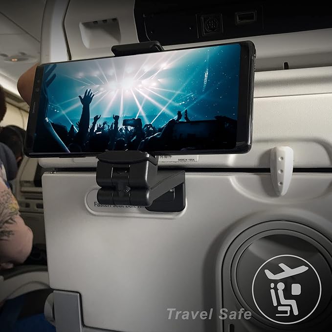 Beyond Cell Travel Accessories, Universal Seat Back Tray Table Phone Clip Holder, Adjustable Pocket Size Hands Free Phone Holder Airplane Travel Essentials Compatible with iPhone and Android 2 Packs