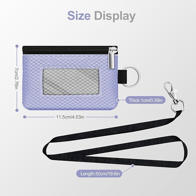 Minimalist RFID Blocking Small Wallet with ID Window,WaterResistant Zip Id Case Wallet with Lanyard Keychain for Cards,Cash,Travel,Women,Men (Lavender Purple/Light gray)