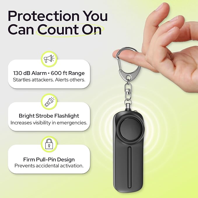 Weten Personal Safety Alarm Keychain - 2 Pack 130dB Siren, LED Light, Panic Pin – Compact Self-Defense Device and Emergency Whistle Alternative for Women, College, Travel, and Night Walk Protection