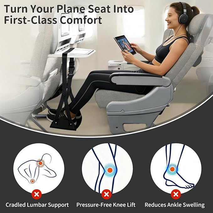 Airplane Foot Rest Hammock for Flight, Adjustable Foot Rest Under Desk, Portable Wide Foot Support for Long Trips & Office, Travel Essentials, Best Airplane Gadgets & Travel Gifts (1 PC)