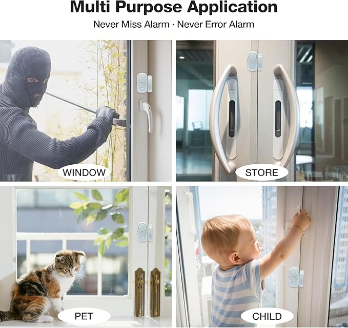 Door Window Alarm, 90DB Door Alarms for Kids Safety, Door Window Burglar Alarm-Window Pool Alarms for Home Security (2 Pack)