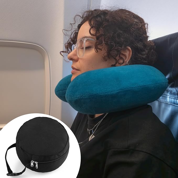 1 Pcs Travel Neck Pillow Bag Compact Travel Neck Carrying Case Bag for Airplane Train Journey Quick Release Clasp Attaches to Luggage Purse Backpack, Pillow Not Included (Black)