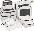 Mesh Packing Cubes for Travel, Durable Luggage Organizer with Sturdy Material and Double Zippers, Comprehensive Set for Travel Accessories Storage, 10 set, cream