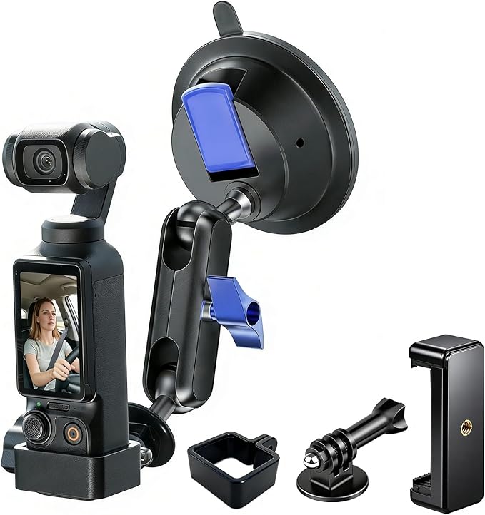Car Mount for DJI Osmo Pocket 3 4, 30LB Suction Windshield Window Dash Holder Kit w Expansion Adapter & Phone Clip, for Insta360 X5 X4 for GoPro Hero DJI Action 6 5 Pro Nano Accessories