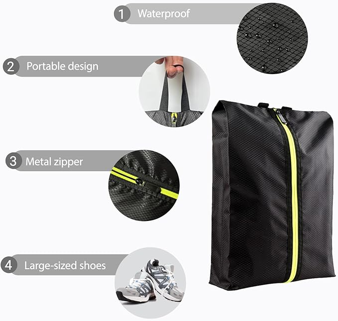 Shoe Bags for Travel, Large Capacity Waterproof Portable Shoe Bags with Zipper, Golf soccer cleats Shoe Bag, Multi-Functional Travel Shoe Pouch for Men & Women (Black)