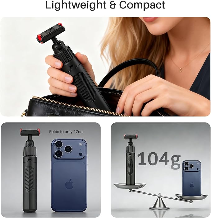 15.7" Extendable Magnetic Selfie Stick Tripod for DJI Osmo Action 5 Pro 4 3 Accessories, Portable Vlog Grip Stand with Dual-Lock Buckle, 360 Rotate Ball Head for Vertical Shooting, Black