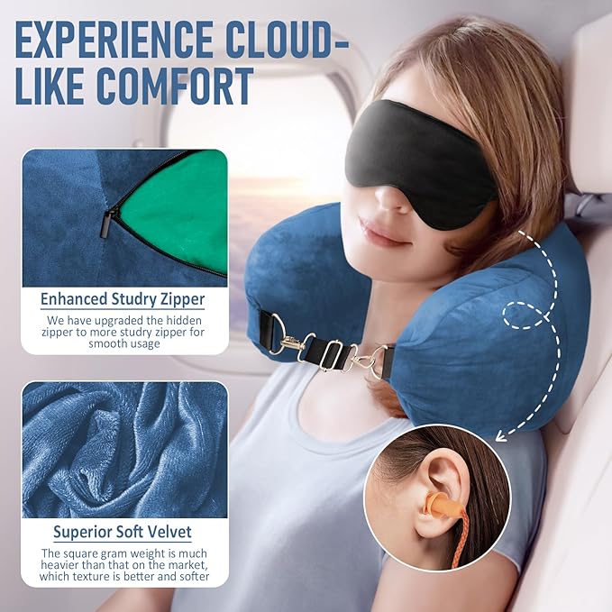 Travel Neck Pillow Stuffable with Clothes, Stuffable Neck Pillow for Travel, Packable Fillable Storage Bag for Airplane, Soft Velvet Pillow Case Cover