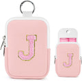 Shenier Alphabet Zippered Case with Keychain, Cute Design, Compatible with Touchland Power Mist Gentle/Glow Mist Hand Sanitizer Spray, Pink-J