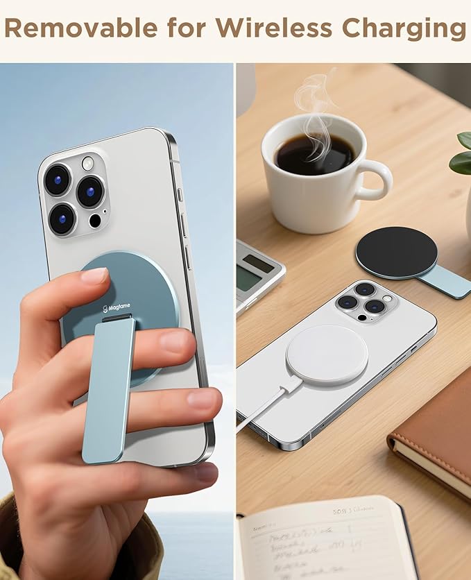 Magtame Magnetic Phone Stand Grip for Magsafe, Utral-Thin Snap-on Phone Holder, Kickstand, & Grip, Foldable & Adjustable for Hands-Free Viewing | Compatible with Phone 16 15 14 13 12 Pro, Blue