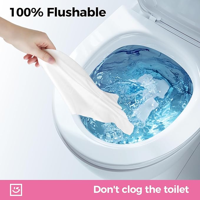 Flushable Wipes Travel Mini Size - 99.5% Water, Unscented Gentle for Sensitive Skin - Travel Essentials for Adults, Kids, Baby Care, Family, 42 Counts (6 Packs of 7)