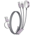 1Pack Multi Charging Cable Cord for Travel Essentials,Apple Watch Charger,iPhone Charger,[3-in-2] Type C/L Cable Portable Designed for iWatch,iPhone 17-8,Galaxy S25-21,AirPods,iPad-1.8M Gray