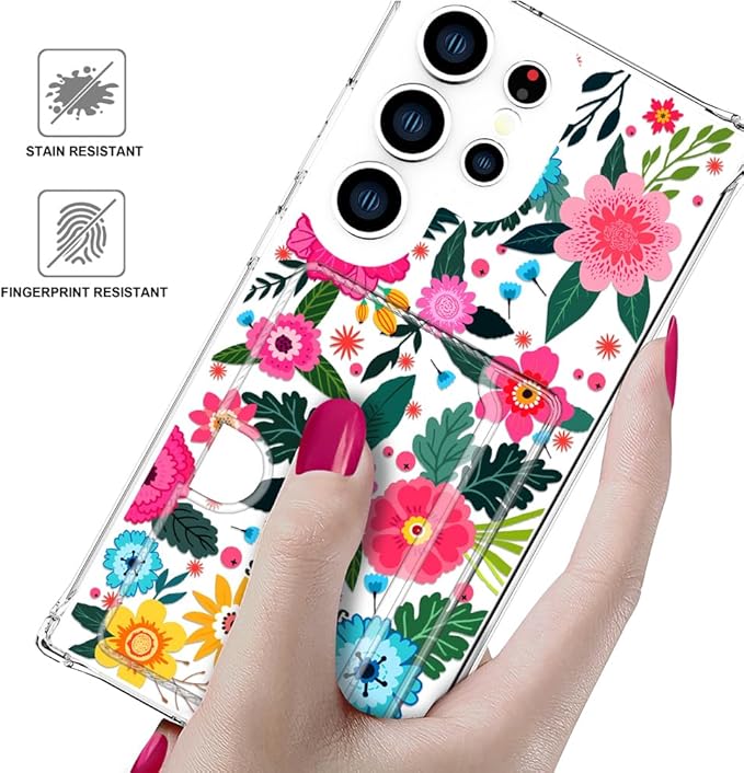 Compatible with Samsung Galaxy S24 Ultra Case Card Holder for Women Cute Design,Wallet Phone Cases Transparent Cool Kawaii Protective (Clear Floral Spring Blossom)