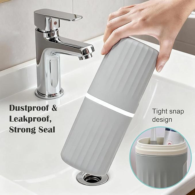 Toothbrush Travel Case, 2 in 1 Compact Travel Toothbrush Holder with Mouthwash Cup, Portable Toothbrush and Toothpaste Travel Case for Camping, Business Trip, School, Bathroom