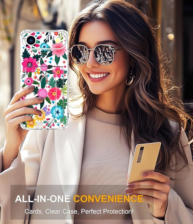 Compatible with iPhone 17 Air Case Card Holder for Women Cute Design,Wallet Phone Cases Transparent Cool Kawaii Protective (Clear Floral Spring Blossom)