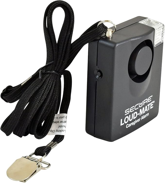 Secure Loud-Mate Pull Cord Clip Alarm Monitor - 120 dB Caregiver Alert for Wheelchair, Chair & Bed Monitoring - Fall Prevention for Elderly Dementia Patients Seniors - Battery Included