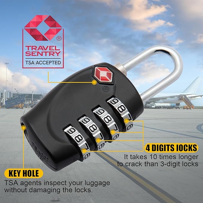 2 Pack TSA Approved Gun Case Locks - 4 Digit Travel Locks, Small Combo Padlocks for Pistol & Revolver Hard Cases