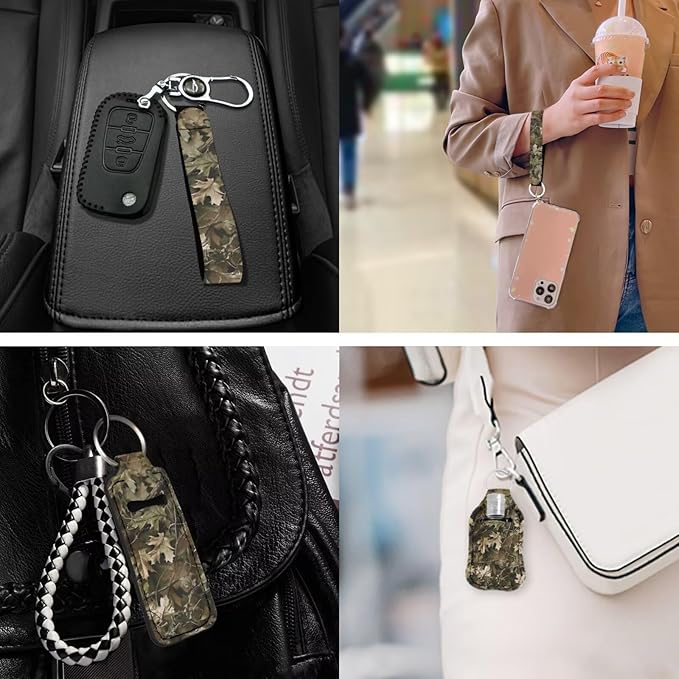 Suobstales 3Pcs Travel Bottles Keychain Holder Set,Travel Bottle Sleeves+Neoprene Chapstick Holders+Lanyard Keychain