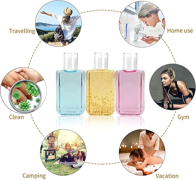 Empty Hand Sanitizer Travel Size Bottles, 2oz, 100 Pack, Plastic Clear Refillable Flip-Top Containers for Shampoo, Baby Shower
