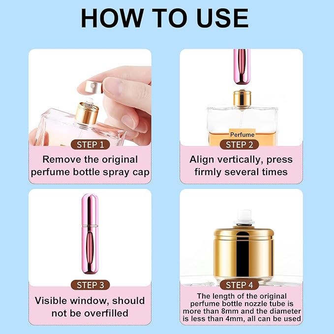 Yamadura Portable Mini Perfume Atomizer Bottle, Refillable Spray, Scent Pump Case, Travel (5ml, 4 Pack)(Red, Rose Red, Purple, Green)